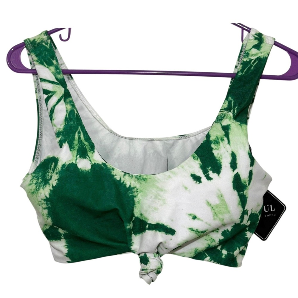 Zaful‎ Forever Young Green Tie Dye Front Knot Bikini Top Women Size L US 8 NEW